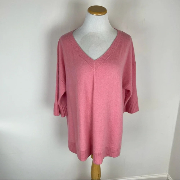 Lafayette 148 New York 100% Cashmere V Neck Sweater Size M Pink - Picture 1 of 4
